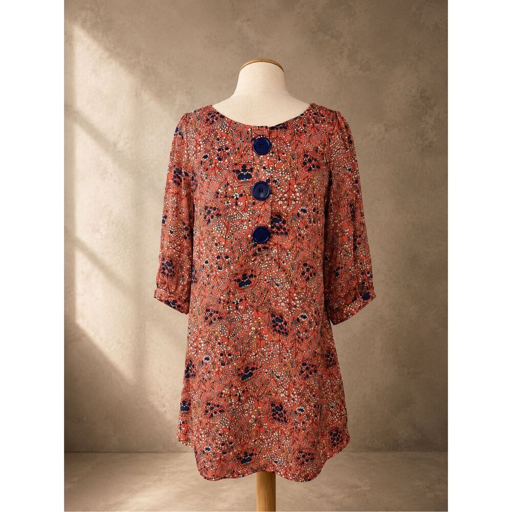 Karlie Sz Large Mod Floral Shift Dress Coral Orange Retro Tunic